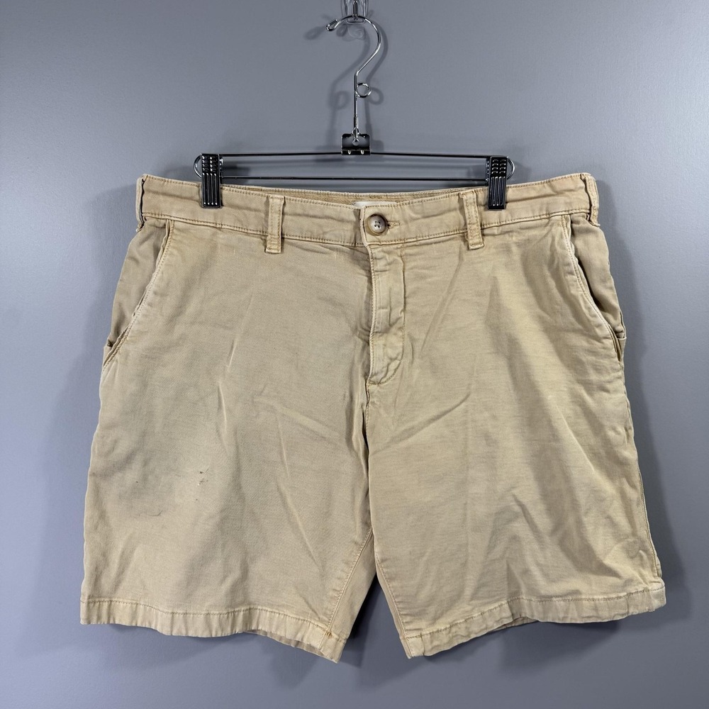 Marine Layer Shorts Mens 34 Beige Chino Canvas Casual Zip Fly Pockets Logo